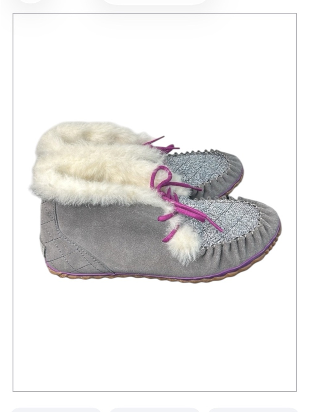 Sorel Out N About Gray Suede Fur Lined Booties Moccasin Shoes Women’s Size 7